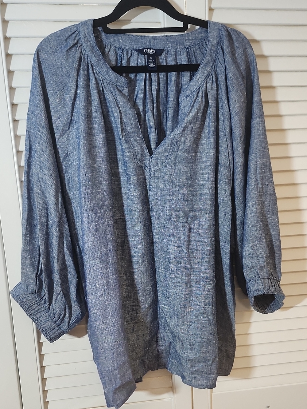 Chaps Blue Chambray Peasant Top